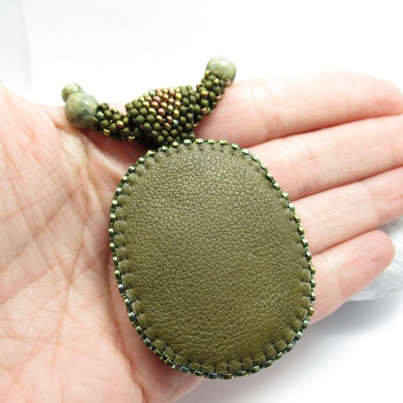 Rhyolite bead embroidered Necklace - Picture 6 of 15